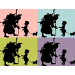 Man Carrying Dead Animals, and Child Silhouette Vector