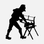 Man Sawing Wood Silhouette Vector