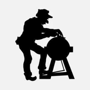 Man Sharpening Knife Silhouette Vector