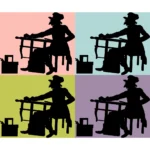 Man Sharpening Saw Silhouette Vector