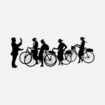 Policeman and Bike Riders Silhouettes Vector