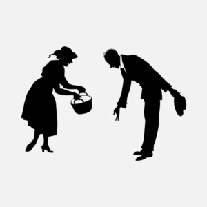 Woman and Bowing Man Silhouettes Vector
