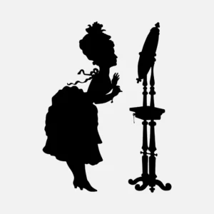 Woman at Mirror Silhouette Vector