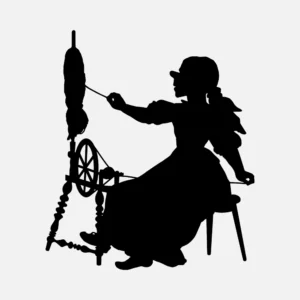 Woman at Spinning Wheel Silhouette Vector