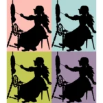 Woman at Spinning Wheel Silhouette Vector