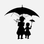 Children in the Rain Silhouette Vector