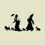 Couple Walking Dogs Silhouette Vector