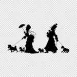 Couple Walking Dogs Silhouette Vector