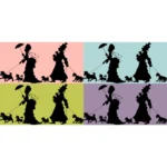 Couple Walking Dogs Silhouette Vector