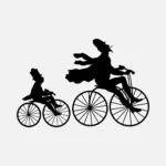 Cycling Man and Companion Silhouette Vector