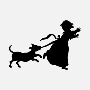 Girl and Dog Silhouette Vector