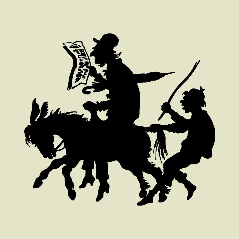 Man Reading Paper On Mule Silhouette Vector