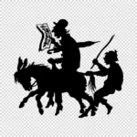 Man Reading Paper On Mule Silhouette Vector