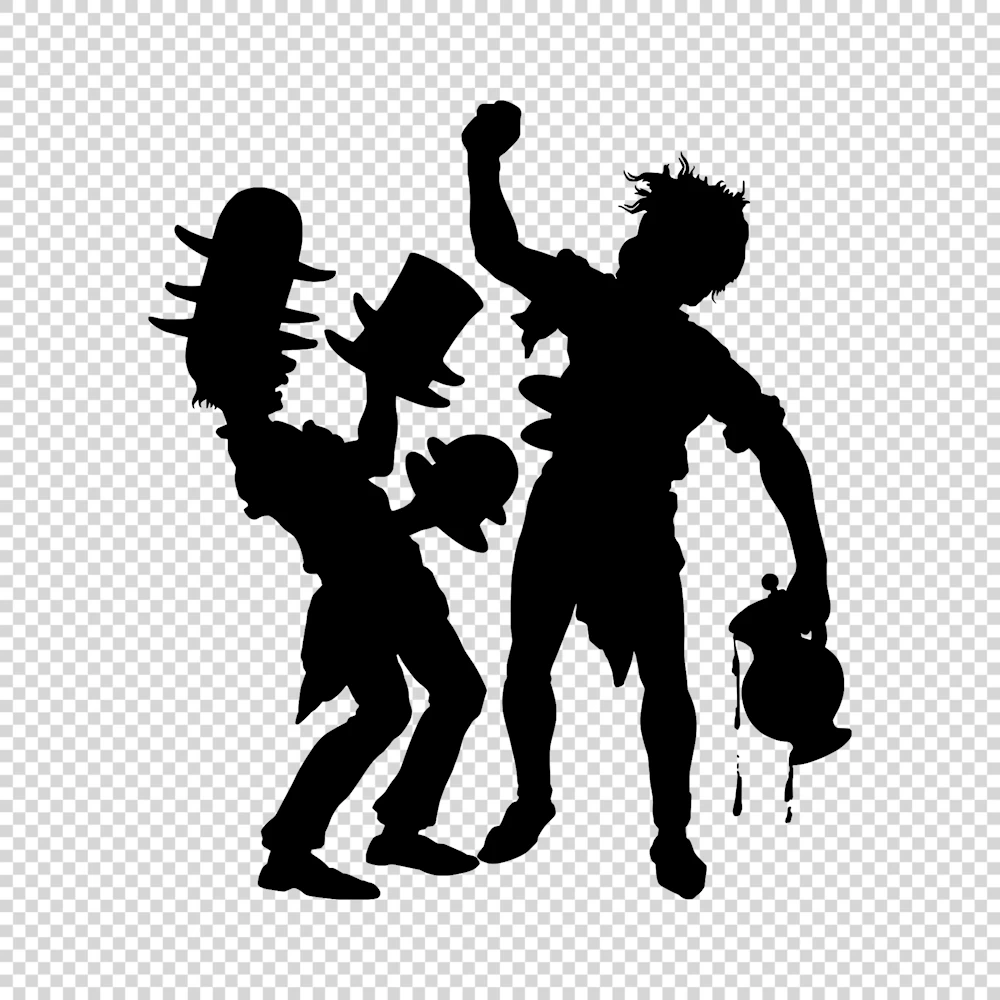Man Wearing Many Hats and Man Spilling Wine Silhouettes Vector