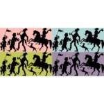 Parade of Characters Silhouette Vector