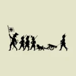 Parade with Flag and Cannon Silhouette Vector