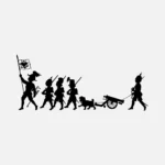 Parade with Flag and Cannon Silhouette Vector