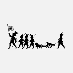 Parade with Flag and Cannon Silhouette Vector