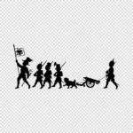Parade with Flag and Cannon Silhouette Vector