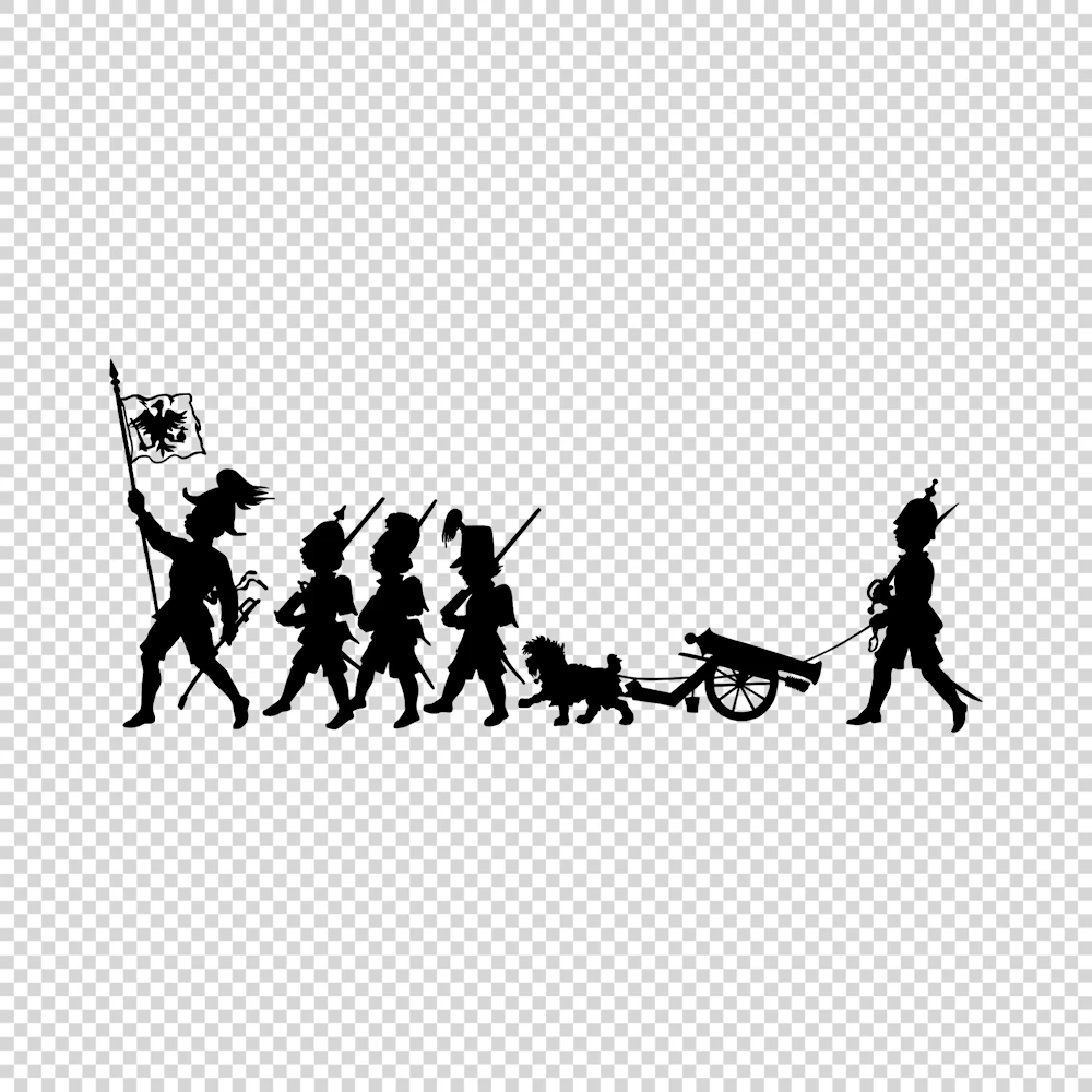 Parade with Flag and Cannon Silhouette Vector