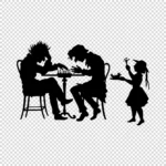 Two Men Playing Chess and Hawker Girl Silhouette Vector