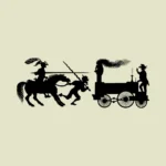 A Knight Fighting a Train Silhouette Vector