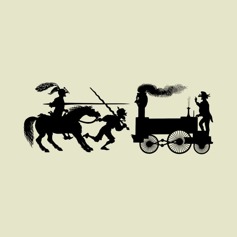 A Knight Fighting a Train Silhouette Vector