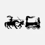 A Knight Fighting a Train Silhouette Vector