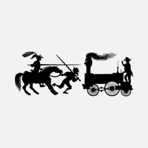 A Knight Fighting a Train Silhouette Vector