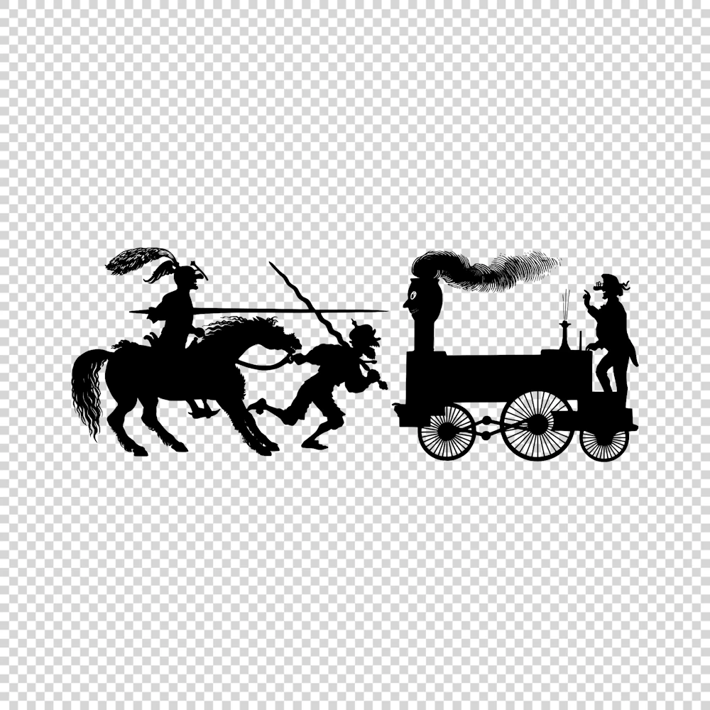 A Knight Fighting a Train Silhouette Vector