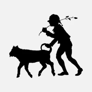 Boy and Calf Silhouette Vector