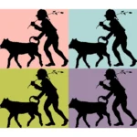 Boy and Calf Silhouette Vector