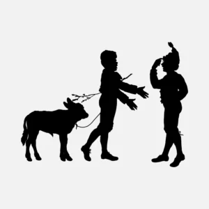 Boys and Calf Silhouette Vector