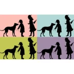 Children and Dog Silhouette Vector