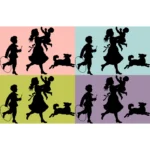 Children Running Silhouette Vector