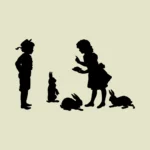 Children with Bunnies Silhouette Vector