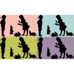 Children with Bunnies Silhouette Vector