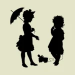 Children With Umbrella Silhouette Vector