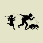 Dog, Man and Girl Running Silhouette Vector