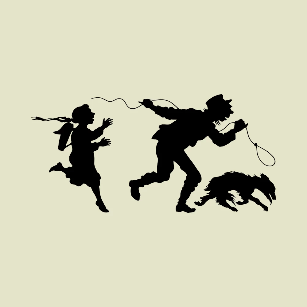 Dog, Man and Girl Running Silhouette Vector