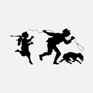 Dog, Man and Girl Running Silhouette Vector