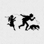 Dog, Man and Girl Running Silhouette Vector