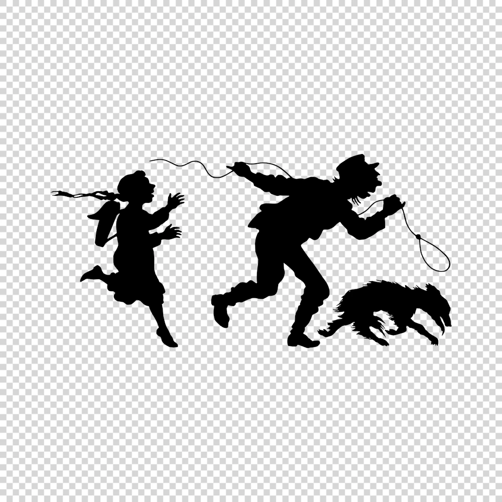 Dog, Man and Girl Running Silhouette Vector