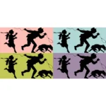 Dog, Man and Girl Running Silhouette Vector