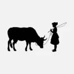 Girl and Cow Silhouette Vector