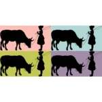 Girl and Cow Silhouette Vector