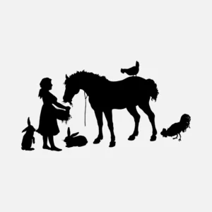 Girl with Animals Silhouette Vector