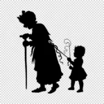 Grandmother and Child Walking Silhouette Vector