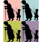 Grandmother and Child Walking Silhouette Vector