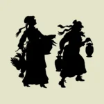 Two Women Carrying Dead Animals Silhouette Vector